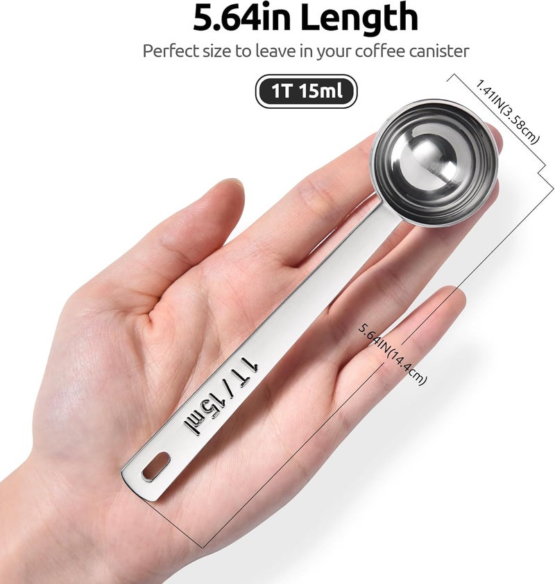 UTaste Coffee Scoop 1 Tablespoon: 18/8 Stainless Steel Measuring Scooper for Ground Coffee, Bean, Powder, Espresso, 4.3in Long Handle Metal Measure Spoon for Canister, Jar (1Tbsp/15ml) - Image 2